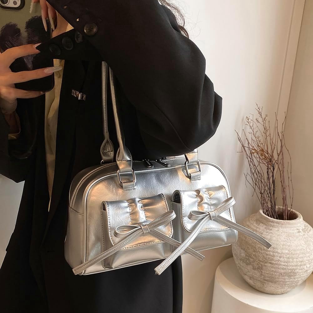 CAILDANL Cute Bow Purse Aesthetic Japanese Shoulder Bag Faux Leather Tote Bag Y2k Red Handbag Purse