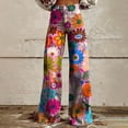 thumbnail image 2 of yunLCZ Womens Dress Pants Wide Leg Pants Woman High Waist Floral Patterned Pants Lightweight Loose Fit Casual Colorful Trouser Imitation Jeans Office Slacks, 2 of 4