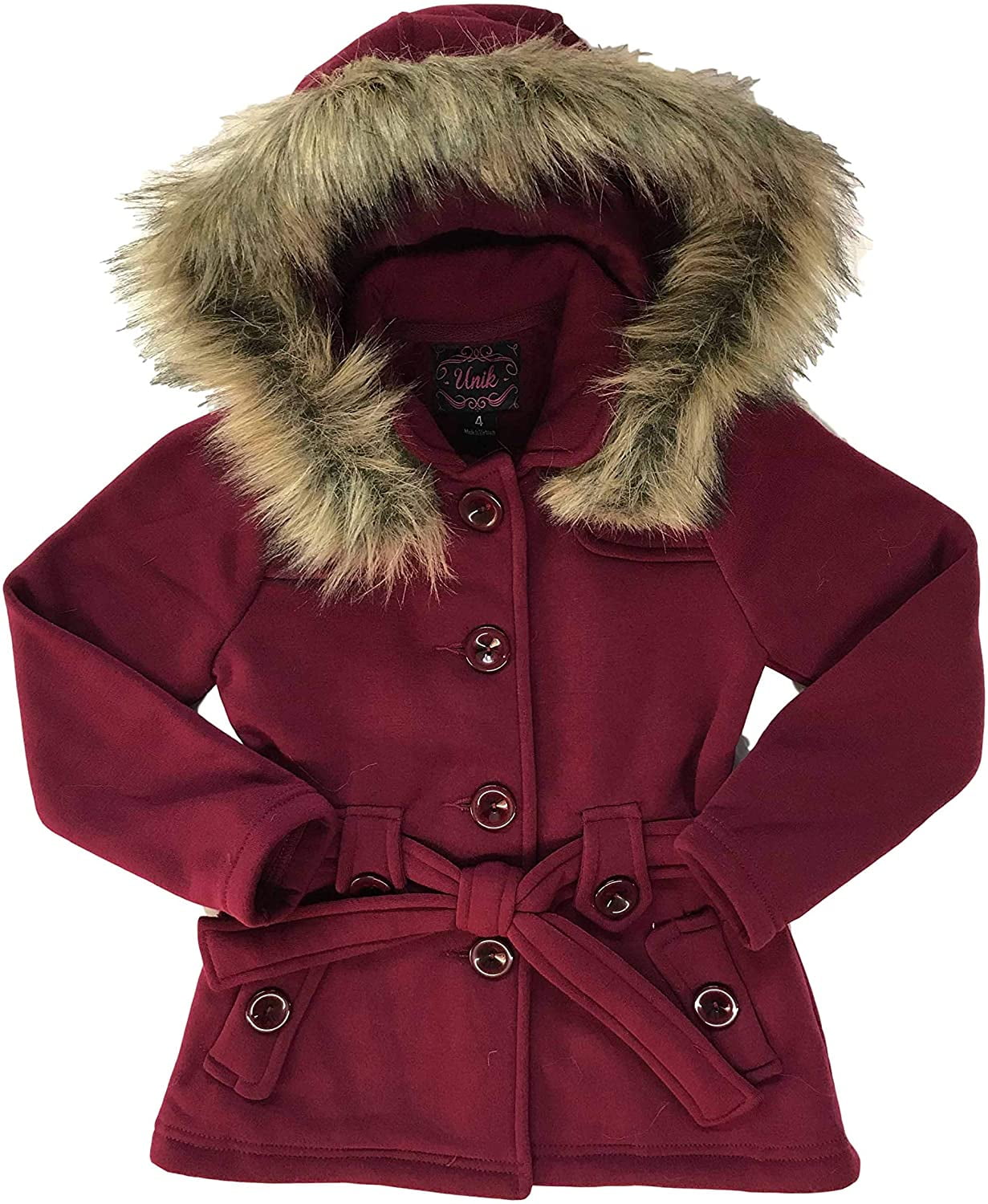 red jacket with black fur hood