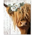 thumbnail image 2 of WFSposter Highland Cow Canvas Wall Art: Cow with White Flower Picture Farmhouse Cow Decor Framed Poster for Bedroom Living Room Home Office 11 x 14", 2 of 6
