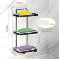 thumbnail image 2 of Moclever 3Tier Soap Bar Holder, Wall Mount Soap Dish Shower Bathroom Shelf with 2 Hooks Clear Trays, Black, 2 of 12