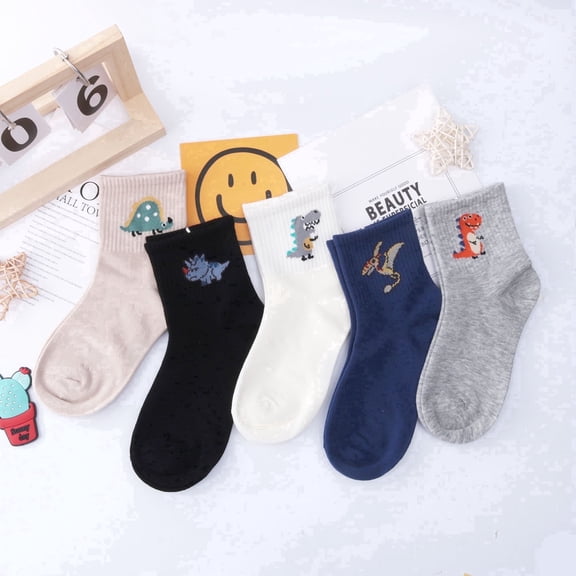 Baby Socks Cotton Crew Socks Toddler Boys Girls Kids Dinosaur Socks - 5 Pairs 2-15 Years