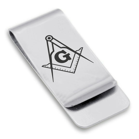 Stainless Steel Masonic Square and Compass Symbol Classic Slim Money Clip Credit Card Holder