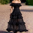 thumbnail image 4 of Feancey Womens Off the Shoulder Cocktail Dresses Lace Hollow Out Tiered Evening Party Dress Elegant Ruffle Flowy Maxi Dresses Todays Daily Deals, 4 of 7