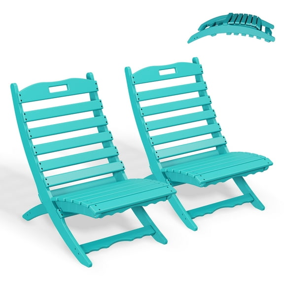 FURRYFECTION Adirondack Folding Xavier Chair Set of 2,HDPE All-Weather Portable Outdoor Chairs for Beach Pool Camping Fishing Fire Pit Patio Garden Indoors,Auqa
