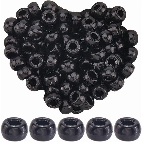 800Pcs 9x6mm Pony Bead Black Bulk Crow Beads Party Decor Large Hole Opaque Friendship Bracelet Loose Hair Kandi Spacers
