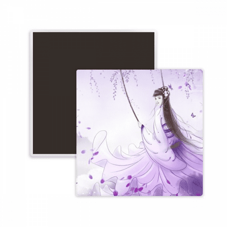 

Under Wisteria Chinese Style Watercolor Square Ceracs Fridge Magnet Keepsake Memento
