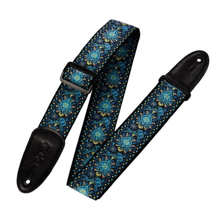 60s Hootenanny Jacquard Weave Guitar Strap - Blue, Black & Yellow