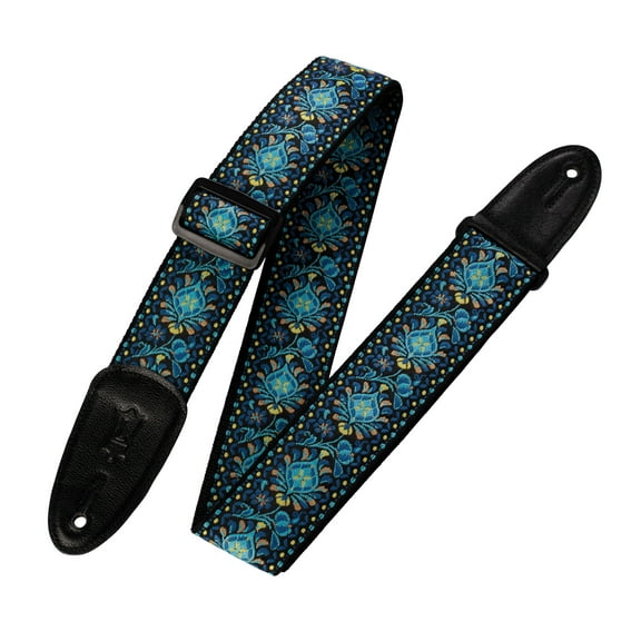 60s Hootenanny Jacquard Weave Guitar Strap - Blue, Black & Yellow