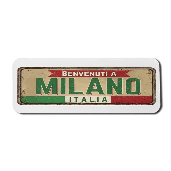 Italy Computer Mouse Pad, Grunge Art Rustic Sign Written Welcome to Milan Phrase in Italian Language, Rectangle Non-Slip Rubber Mousepad Large, 31" x 12", White and Multicolor, by Ambesonne