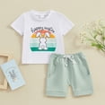 thumbnail image 2 of Bagilaanoe 2pcs Newborn Easter Outfits Baby Boy Shorts Set Short Sleeve Print T Shirt Tops + Shorts 6M 12M 18M 24M Infant Casual Summer Clothes, 2 of 9