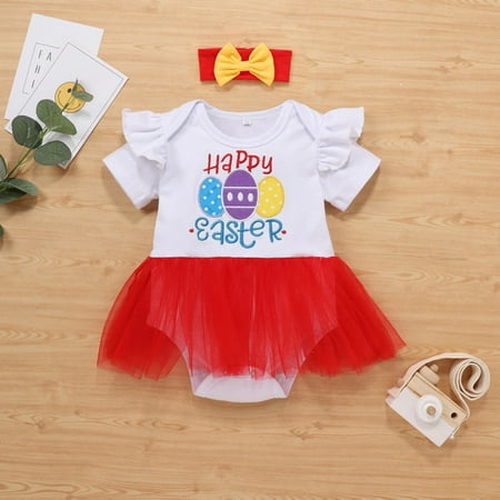 

Infant Baby Girls Easter Eggs Letter Fly Sleeve Romper Tutu Princess Outfits Set