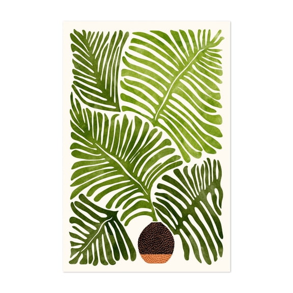 Summer Fern - Painting Botanical Tropical Palm Tree Minimalist Nature Abstract Floral Unframed Wall Art Print 5 x 7 inches