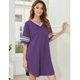 thumbnail image 2 of MLDRA Nightgown for Women Short Sleeve Sleepwear Casual Cotton Sleep Shirt Soft V Neck Lounge Sleep Shirts Color Block, 2 of 6