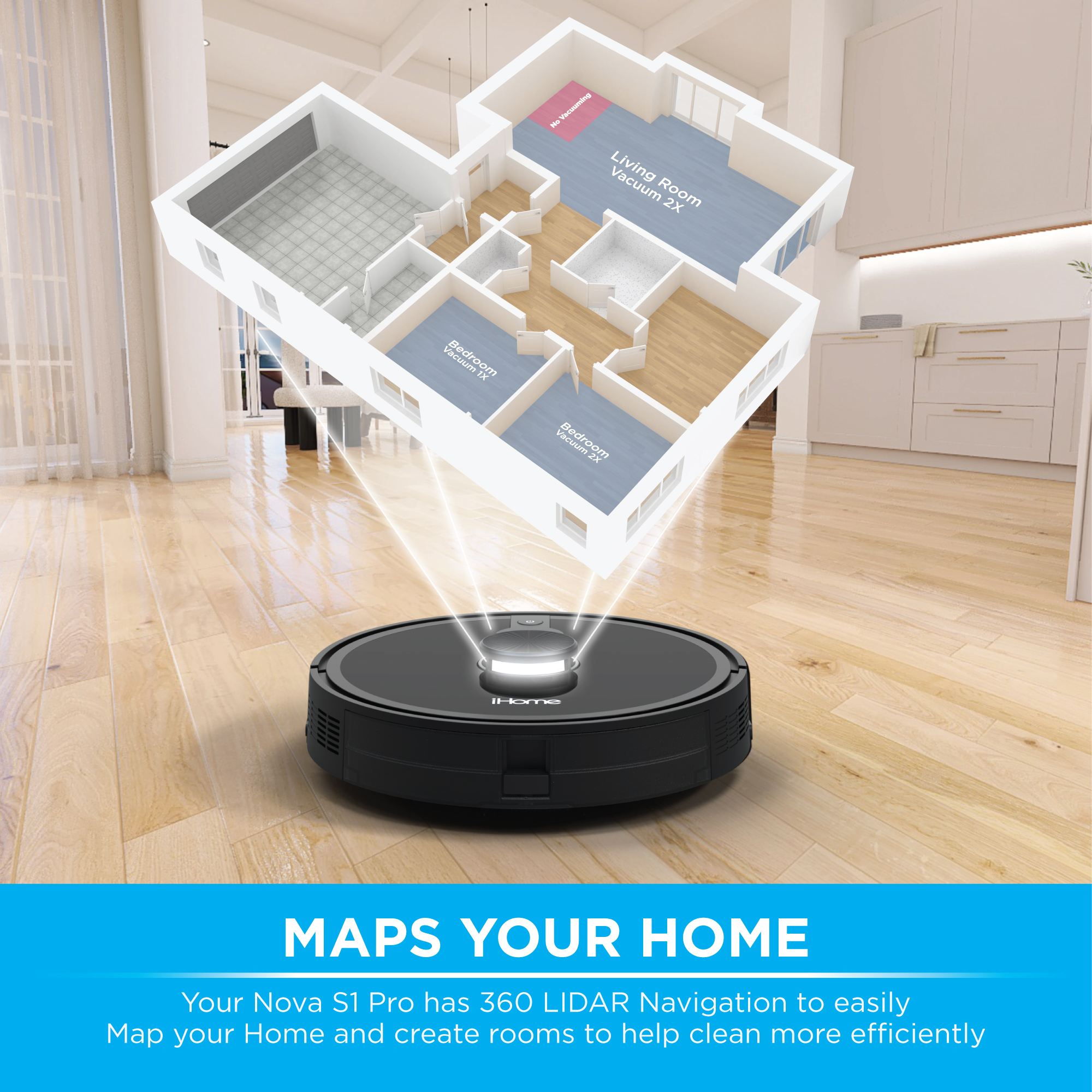iHome AutoVac Nova S1 Pro Self Empty Robot Vacuum, LIDAR Mapping, 150 Min Runtime, Strong Suction, New - image 2 of 14