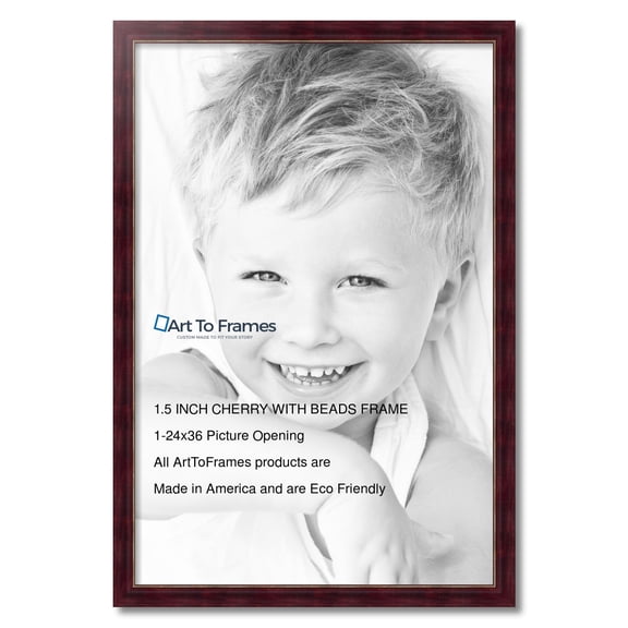 ArtToFrames 24" x 36" Cherry Stain with Gold Beads Picture Frame, 24x36 inch Red Wood Poster Frame (WOM-4140)