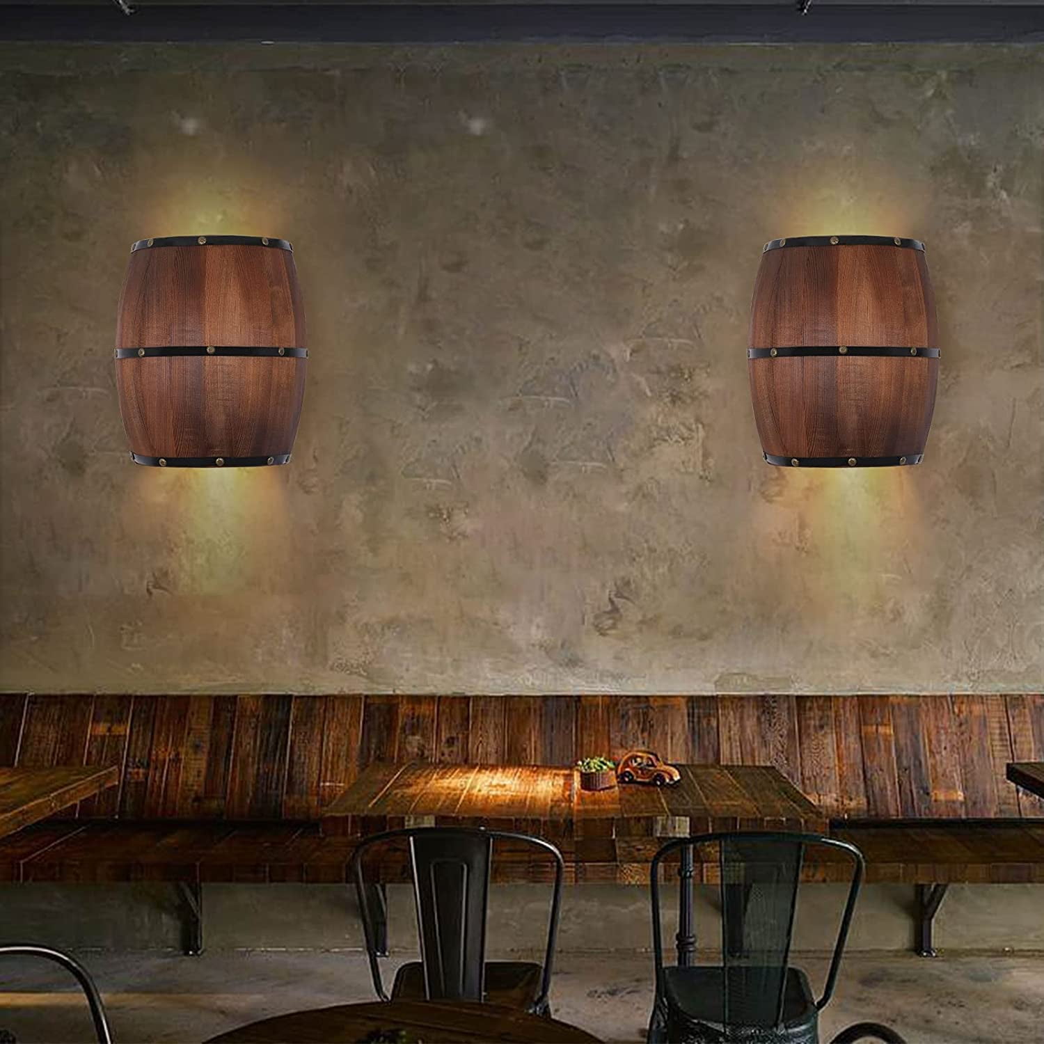 Miumaeov Wood Wine Barrel Wall Sconce Lighting Fixture, Up and Down LED Wall Lighting Fixture, Wall Lamp for Bar, Cafe, Kitchen, Bedroom, Hallway