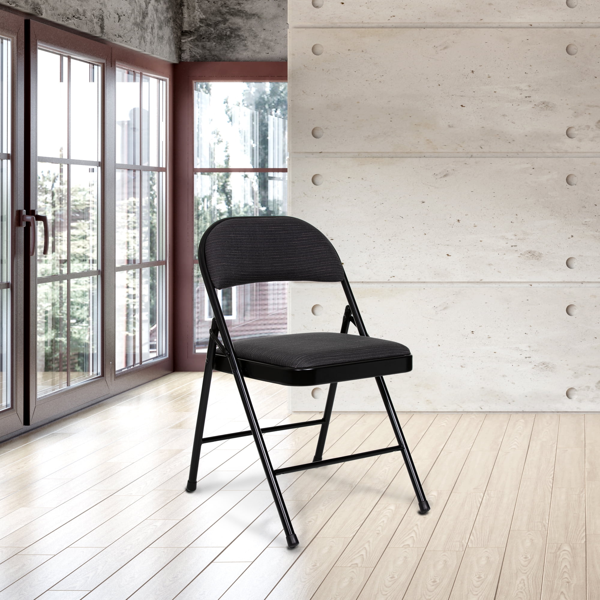 Hampden Furnishings Bernadine Collection Basics Fabric Folding Chair, Black, Pack of 4