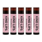 Kind Lips Lip Balm, Nourishing Soothing Lip Moisturizer for Dry Cracked Chapped Lips, Made in Usa With 100% Natural USDA Organic Ingredients, Strawberry Flavor, Pack of 5