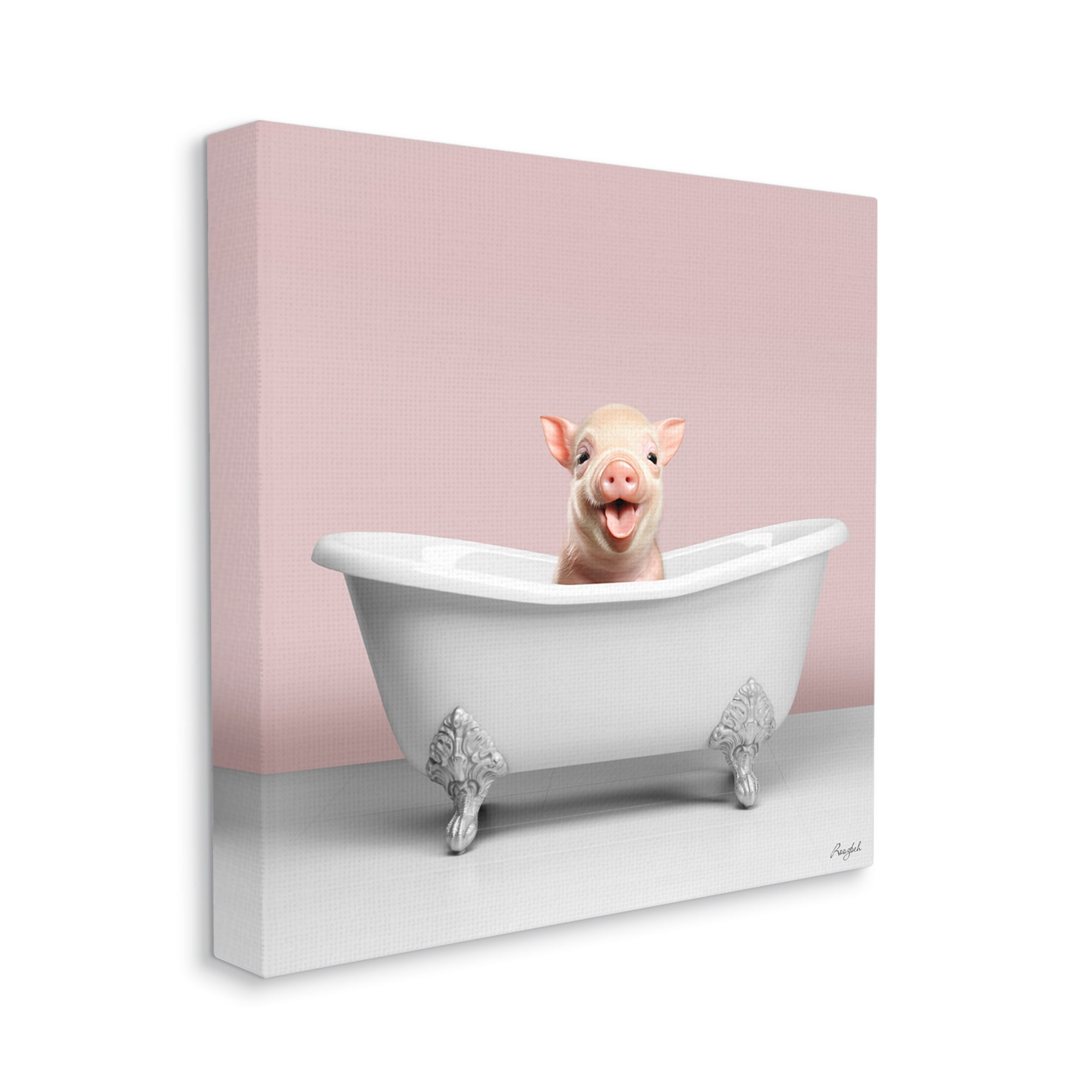 Stupell Industries Pastel Piglet in Bathtub Animals & Insects Painting Gallery Wrapped Canvas Art Print Wall Art, 30 x 30