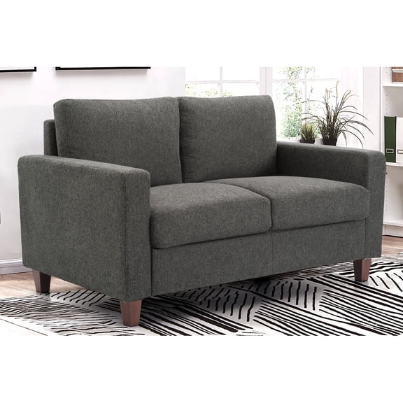 2-Seater Loveseat Sofa, Mid-Century Fabric Couch with Detachable Wooden Legs