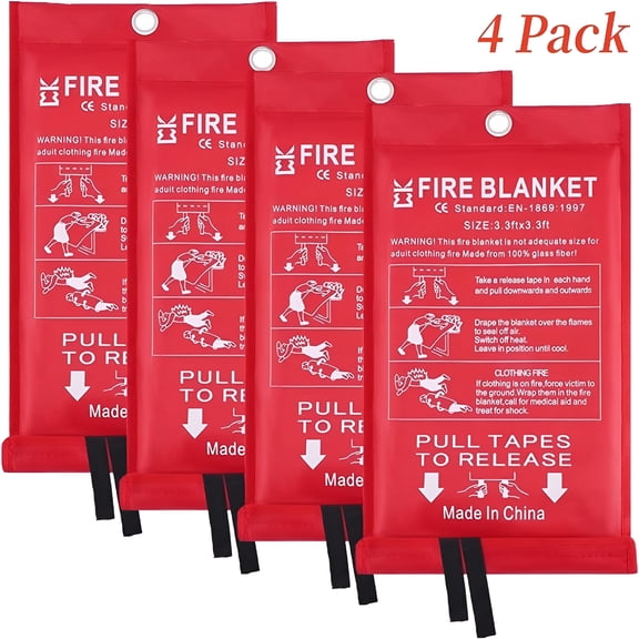 HIBIBUD 4Pcs Emergency Fire Blanket for Home Kitchen 39X39 in Fire Suppression Flame Retardant Survival Safety Cover Fiberglass Fireproof Blanket for Home School House Fireplace Car Office Warehouse