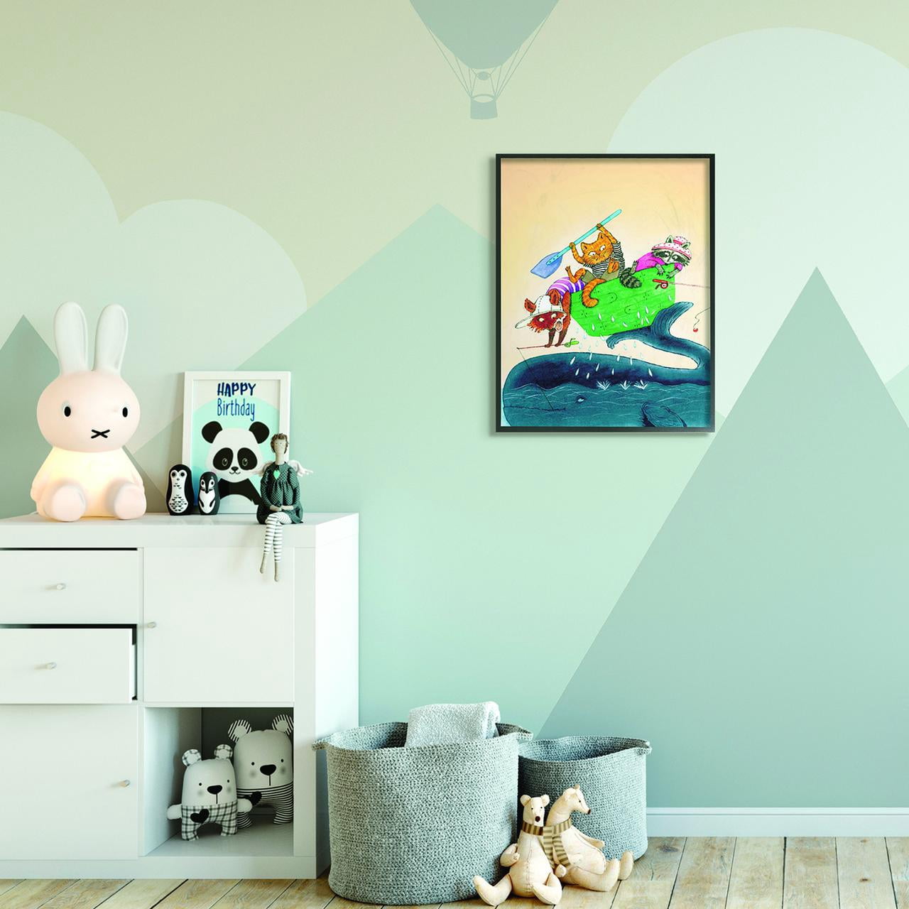 The Kids Room by Stupell Animal Sailors Cartoon Green Yellow Kids Nursery Painting Framed Wall Art by The Saturday Evening Post