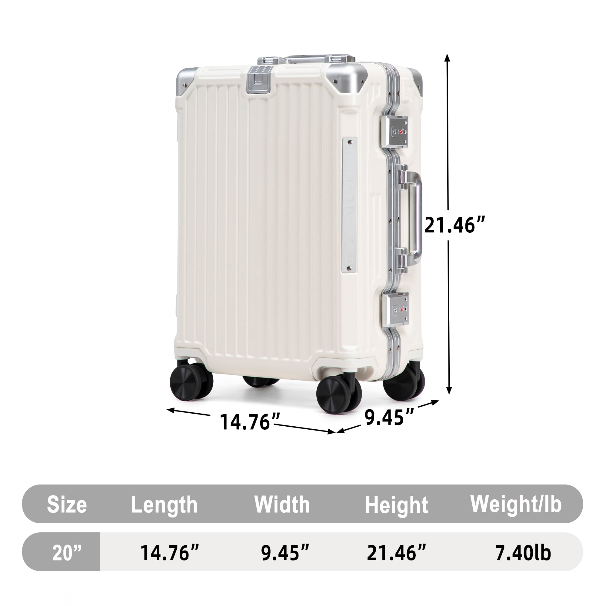 Alvantor Carry On Luggage 20" Hardside Luggage with Cup holder, Charging Port, Hook Milk White
