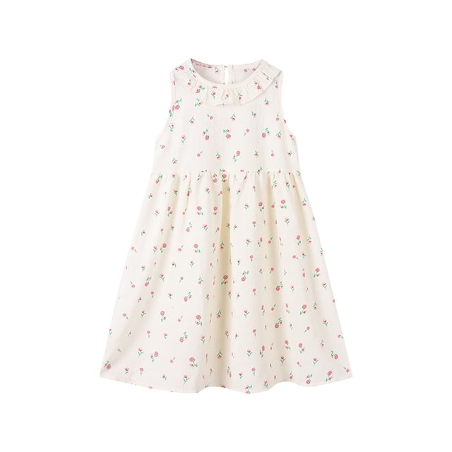 PEZHADA Girls Dress Size 8 Fashion Girls Summer New Short Sleeve Ruffled Pockets Round-Neck Printed Dress Dress Sweet Tank Top Girls Tank Tops Size 7-8