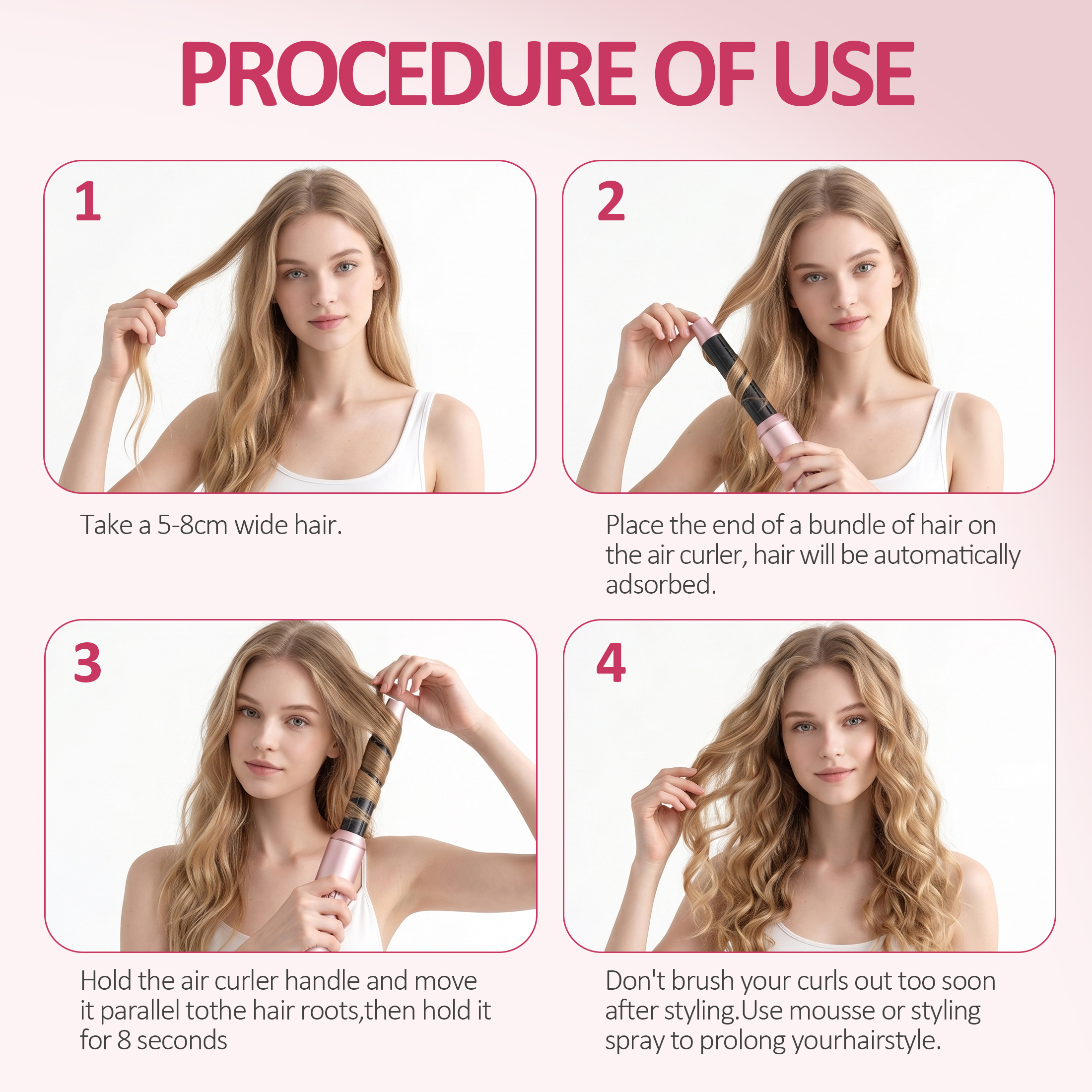 OAKSKY 5-in-1 Hot Air Brush Styler and Dryer, Pink photo 8