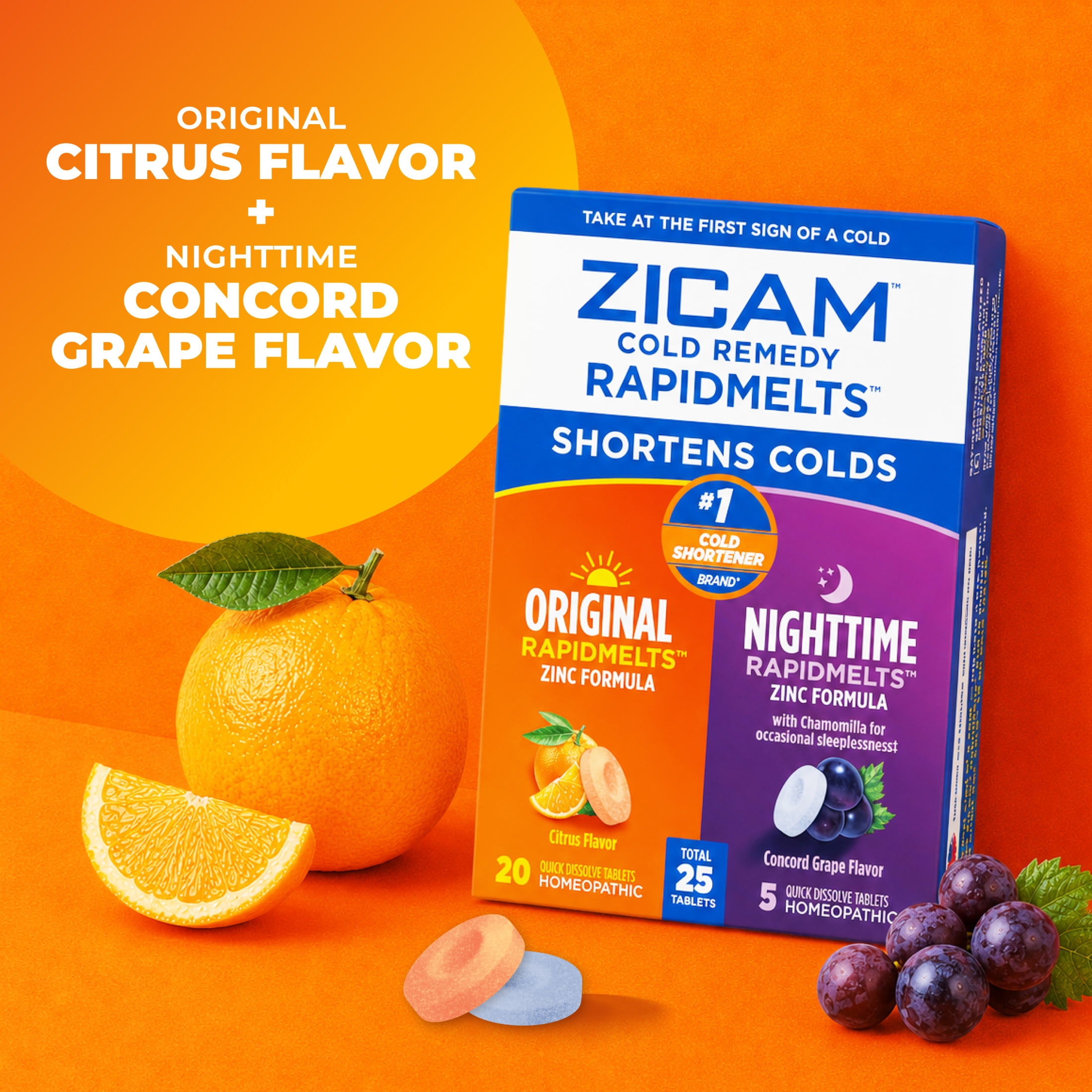 Zicam Cold Remedy Original + Nighttime RapidMelts Combo Pack, Citrus & Grape, 25 Count