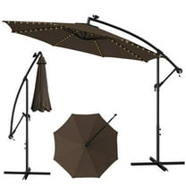 Spaco 10 Feet Patio Offset Umbrella with 112 Solar-Powered LED Lights-Beige-Coffee, Patio Offset Umbrella with Easy Tilt Adjustment, Outdoor Cantilever Hanging Umbrella