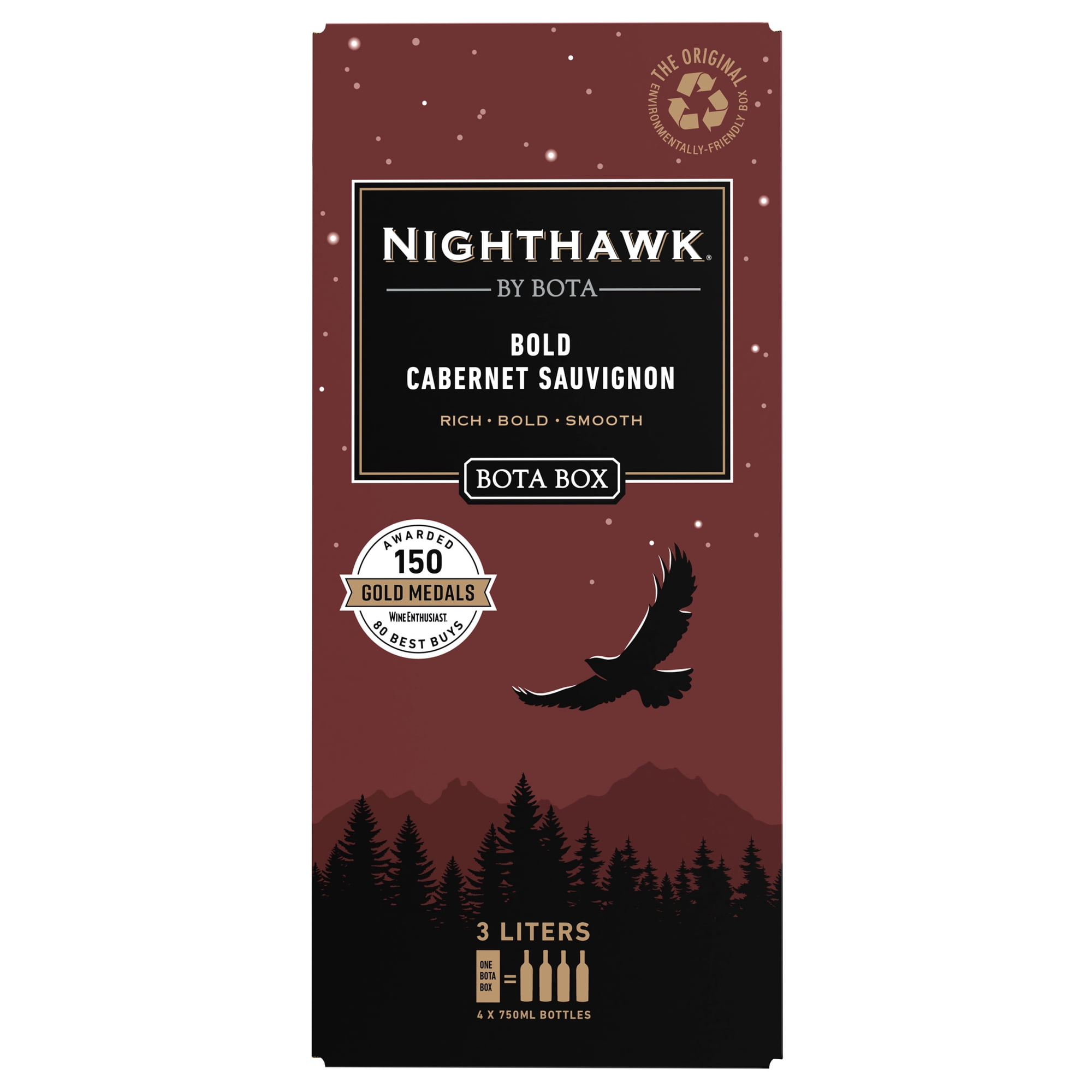 Nighthawk by Bota Box Bold Cabernet Sauvignon Red Wine, 3 L (4 x 750ml Glass Bottles), 13.5% ABV