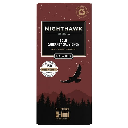 Nighthawk by Bota Box Bold Cabernet Sauvignon Red Wine, 3 L (4 x 750ml Glass Bottles), 13.5% ABV