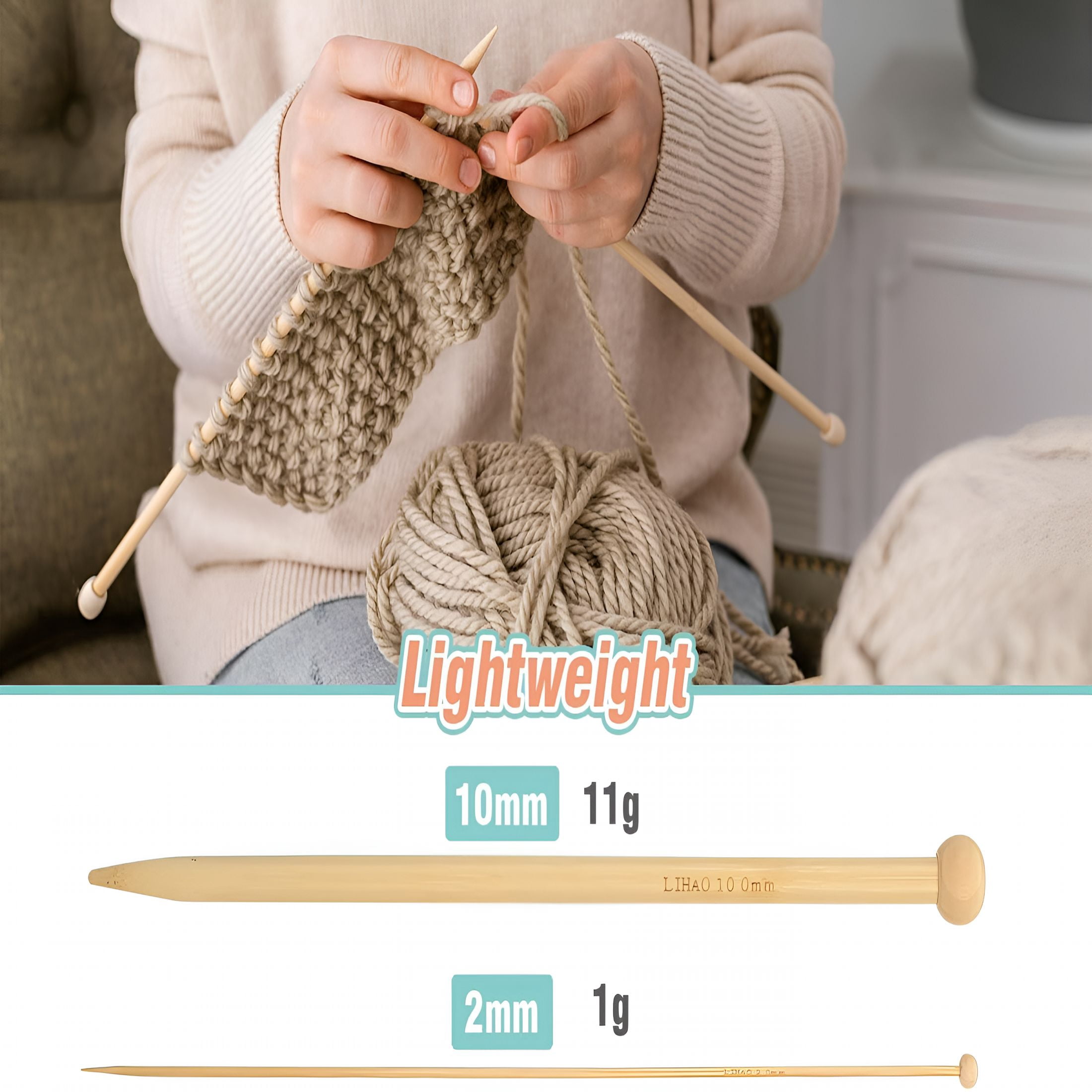 TUWAFE 36 PCS Bamboo Knitting Needles Set (18 Sizes From 2.0mm to 10.0mm)