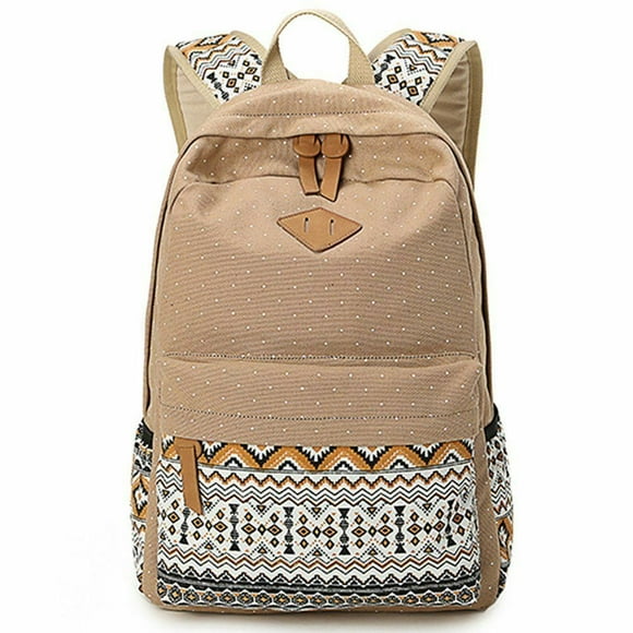 Floral Print Art Canvas Backpack School Backpack Travel Bag Casual Daypacks Khaki