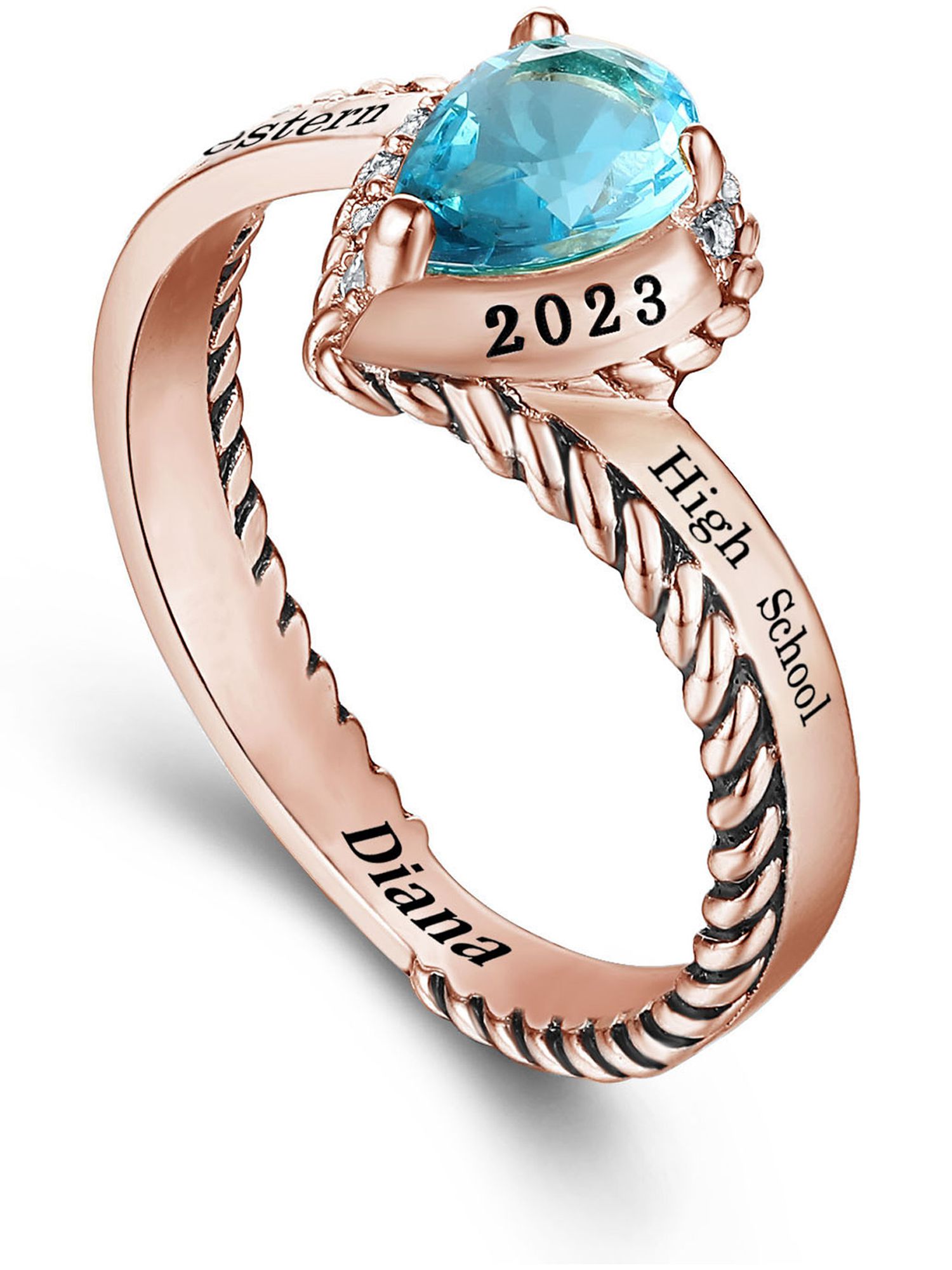 Mementos USA Custom Women's Class Rings for High School or College-Sterling Silver 925/Rose Gold