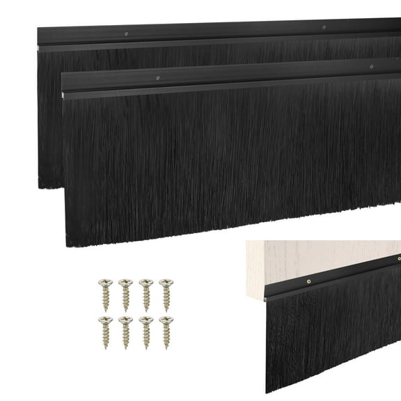2-Pack Door Brush Bottom Sweep, 39" L x 6.9" W H-Shape Aluminum Alloy Base with 5.9" Nylon Brush for Home/Garage Door Seal [Black]