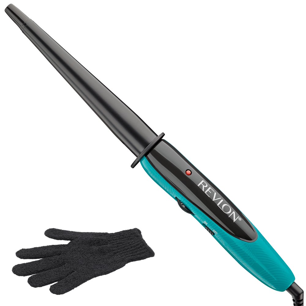 Revlon Perfect Heat Ceramic Tapered Curling Wand, Teal with Protective