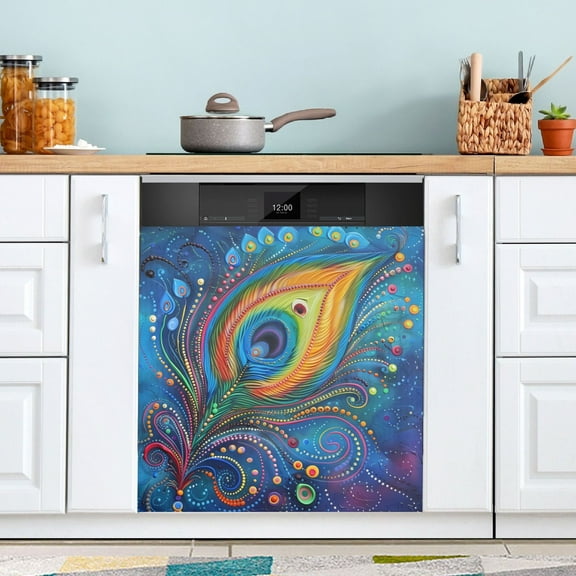 Dishwasher Magnet Cover Magnetic Fridge Door Cover Home Kitchen Decor Peacock Feather 23"x 26"