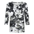 thumbnail image 4 of Pompotops T-shirt Mode Femme Imprimé Manches 3/4 Blouse Col Rond Hauts Décontractés en Solde, 4 of 5
