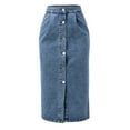 thumbnail image 4 of RUTAYY Women Denim Casual Button Up Pocket Skirt Solid Color Smocked Boho Pleated Skirts, 4 of 6