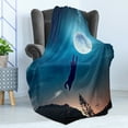 thumbnail image 4 of Cat Soft Flannel Fleece Throw Blanket, Pet Jumping in the Air Catching the Moon at Night Sky Stars Fantasy Artwork, Cozy Plush for Indoor and Outdoor Use, 50" x 60", Blue Magenta, by Ambesonne, 4 of 5