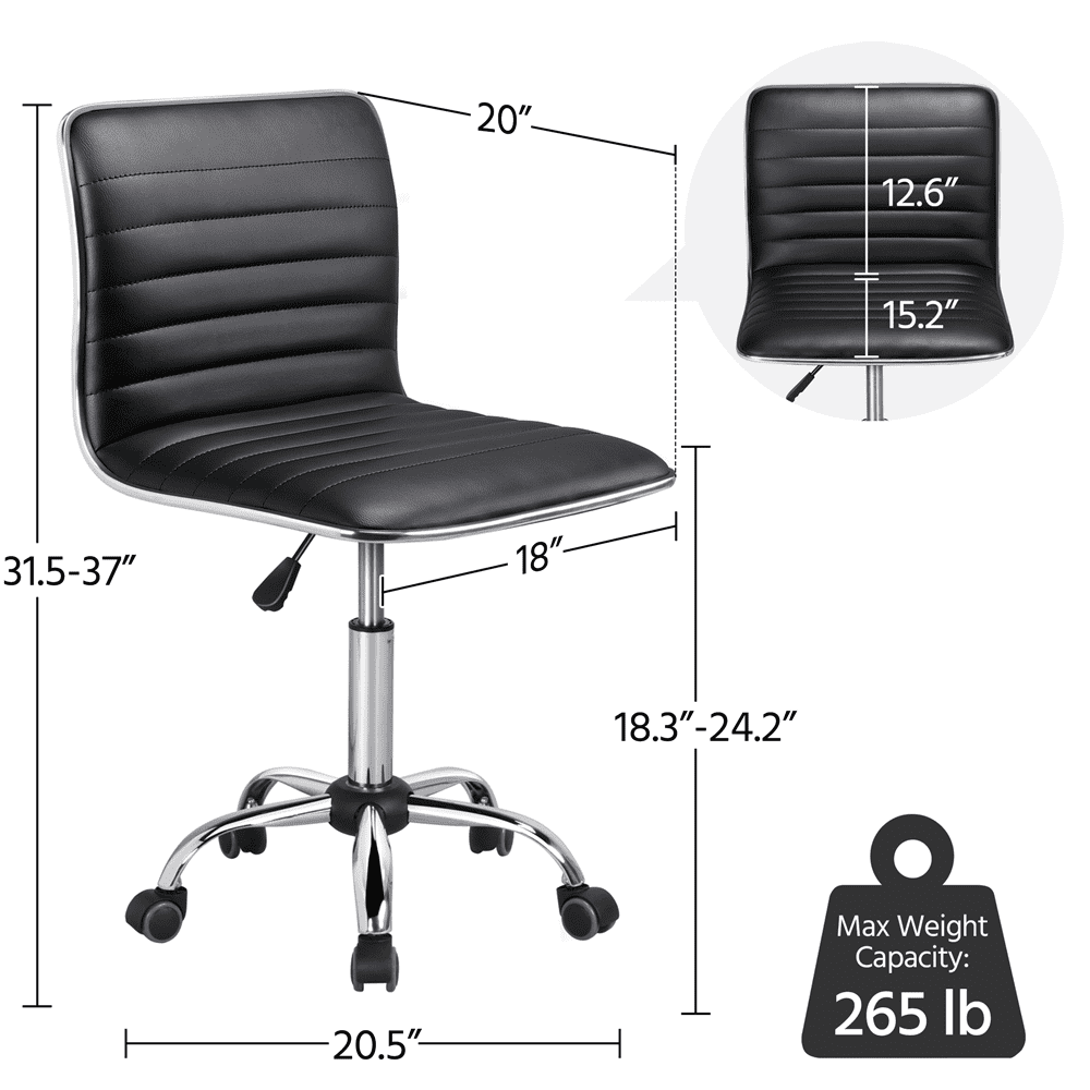 Alden Design Modern Adjustable Armless Faux Leather Swivel Office Chair, Black