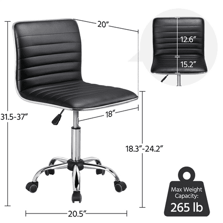 SmileMart Modern Adjustable Armless Faux Leather Swivel Office Chair, Black