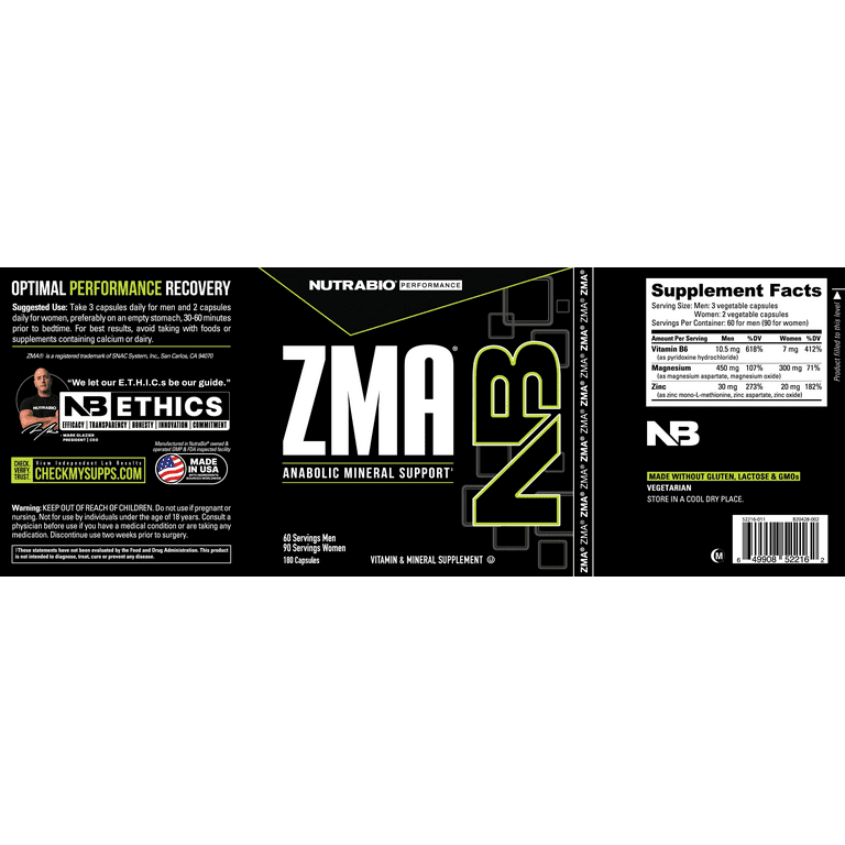 NutraBio ZMA Vegetable Supplement - Anabolic Mineral Support