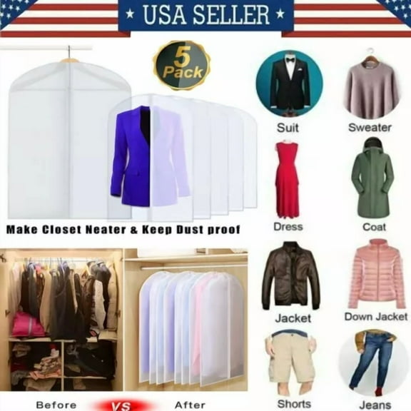 5Pcs Clothes Garment Suit Cover Storage Bag Home Coat Dress Protecto Dustproof
