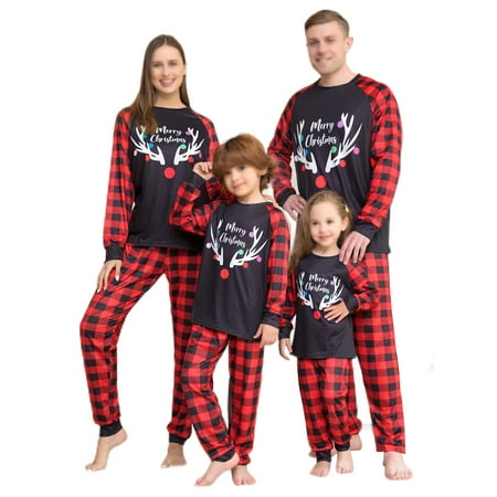 

Grianlook Mommy Dad Child Matching Family Pajamas Set Elastic Waist Nightwear Tops And Pants Sleepwear Women Men Kids Xmas Pjs PJ Sets Soft Long Sleeve Red Child 2