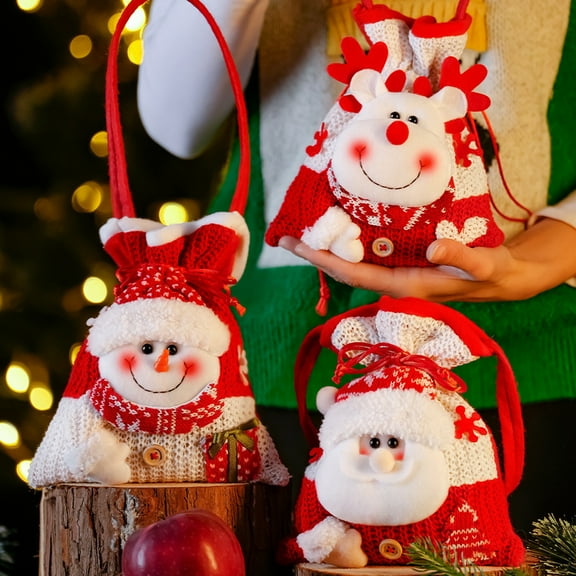 Christmas Candy Bag Snowman Santa Claus Reindeer Doll Bag Drawstring Xmas Goody Holder Favor Bags for Christmas Eve