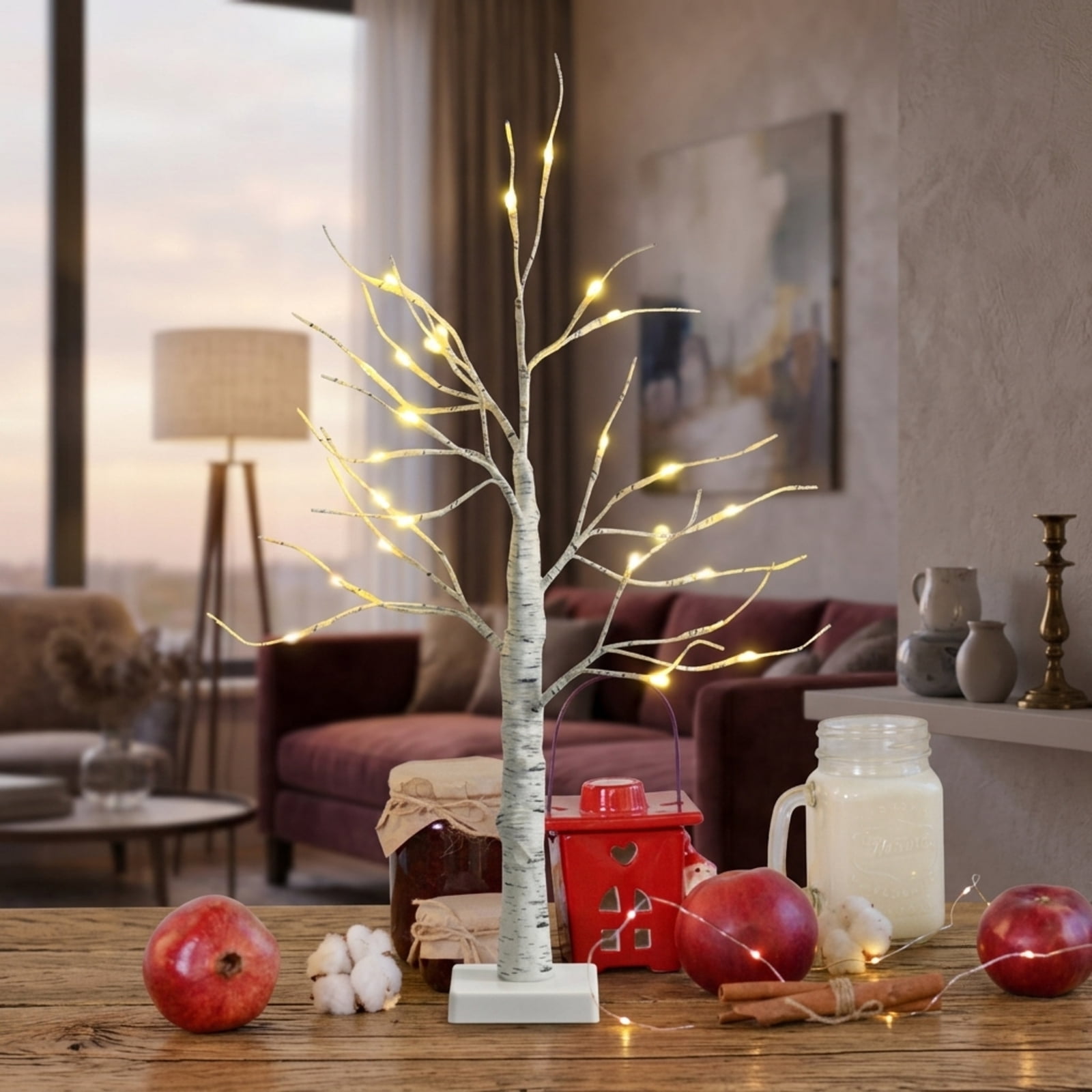RUIE, 24 in, Artificial Christmas Tree, with 24 LED Lights, White Holiday Xmas Tree for Indoor Home Office Decoration
